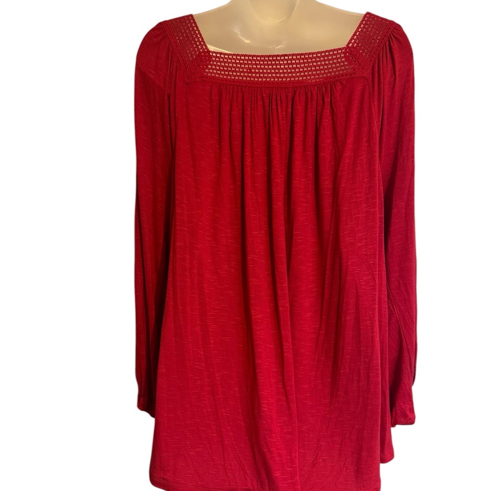 NWT  Old Navy Red Crochet Square-Neck Peasant Top   SIZE: 2X    #K - Picture 7 of 12